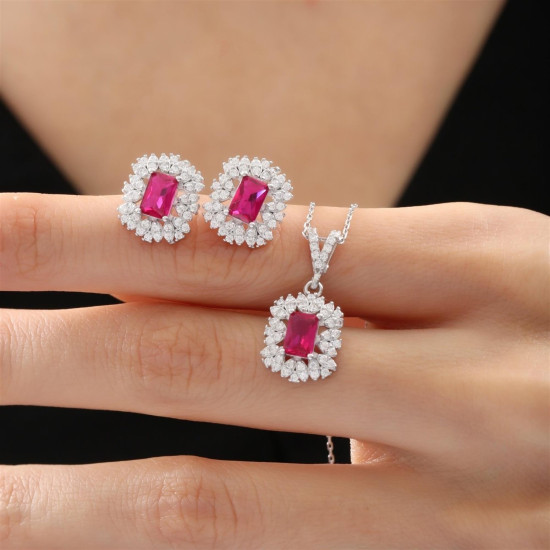 Pırlanta Mont&uuml;r Sentetik Yakut Nevvare G&uuml;m&uuml;ş Mini Set